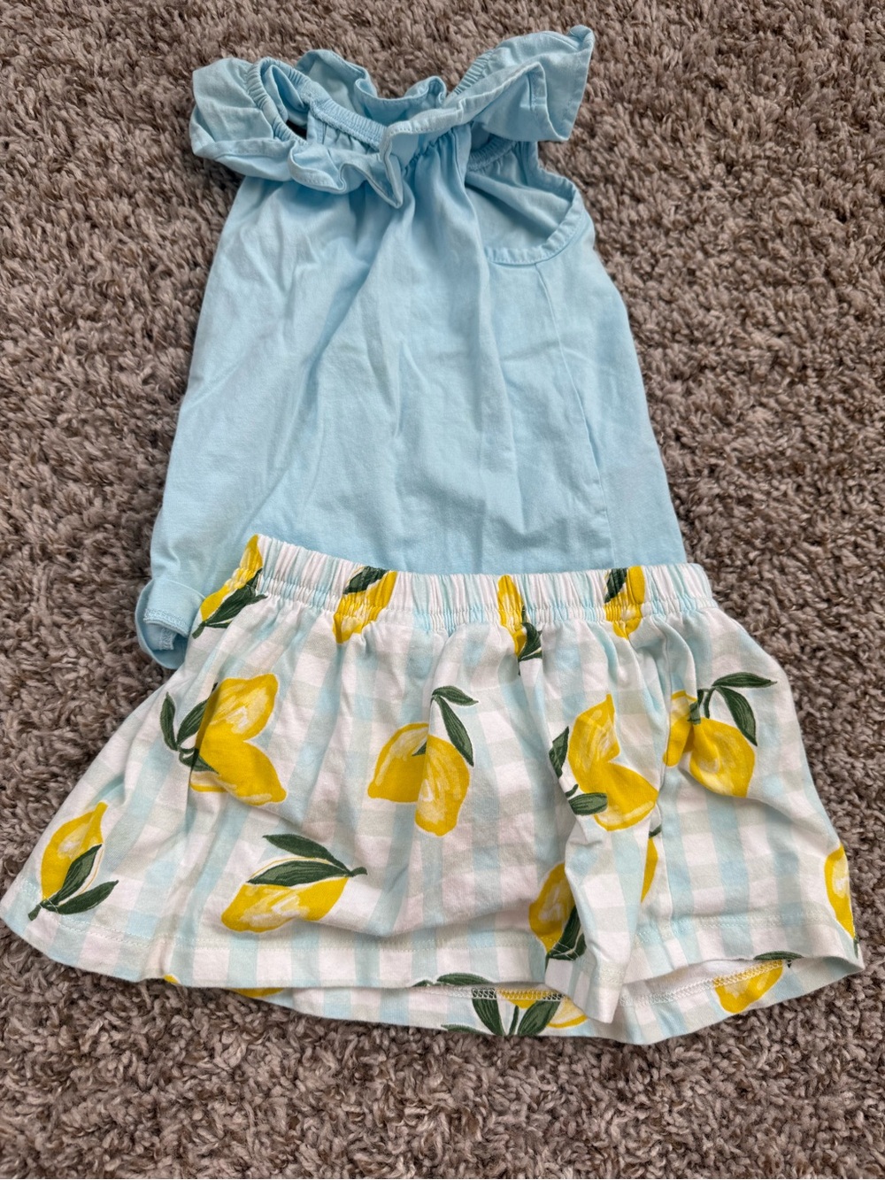 Carter's Light Blue Ruffle Tank Top with Yellow Lemon Print Shorts